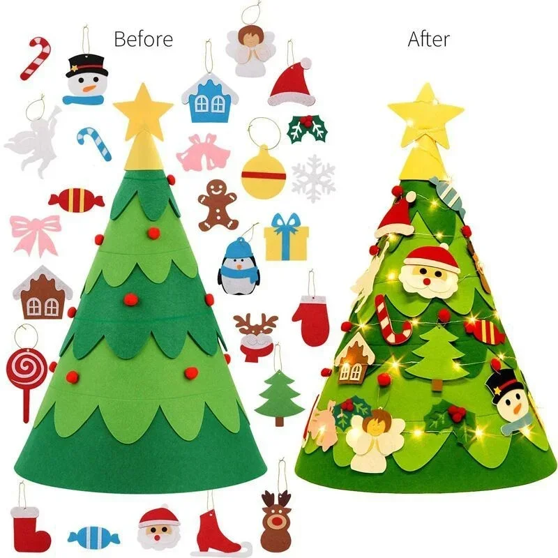 DIY Toys Felt Christmas Tree Merry Cristmas Decorations Home 2024 Ornament Xmas Navidad Gifts Santa Claus New Year Gifts