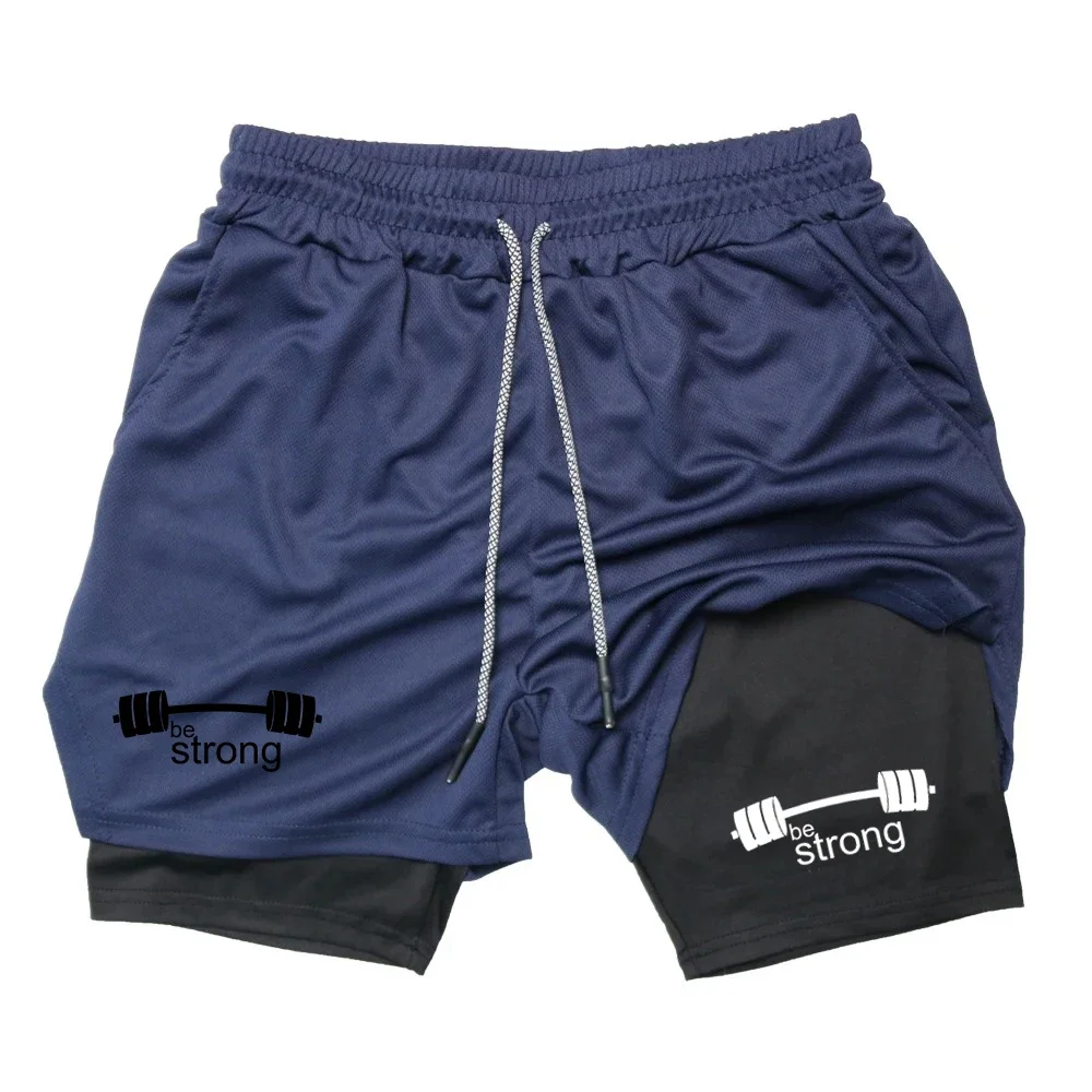 Laufshorts für Herren, Fitness, Fitnessstudio, Leistung, Sport-Shorts, Sommer, lässig, 2-in-1-Mesh, schnell trocknend, Workout, Kompression, Jogging-Shorts
