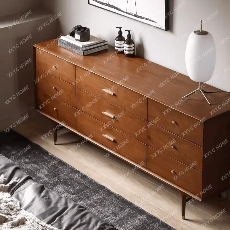 Medieval style chest cabinet, bedroom solid wood nine chest cabinet, drawer cabinet, retro locker, all solid wood porch cabinet