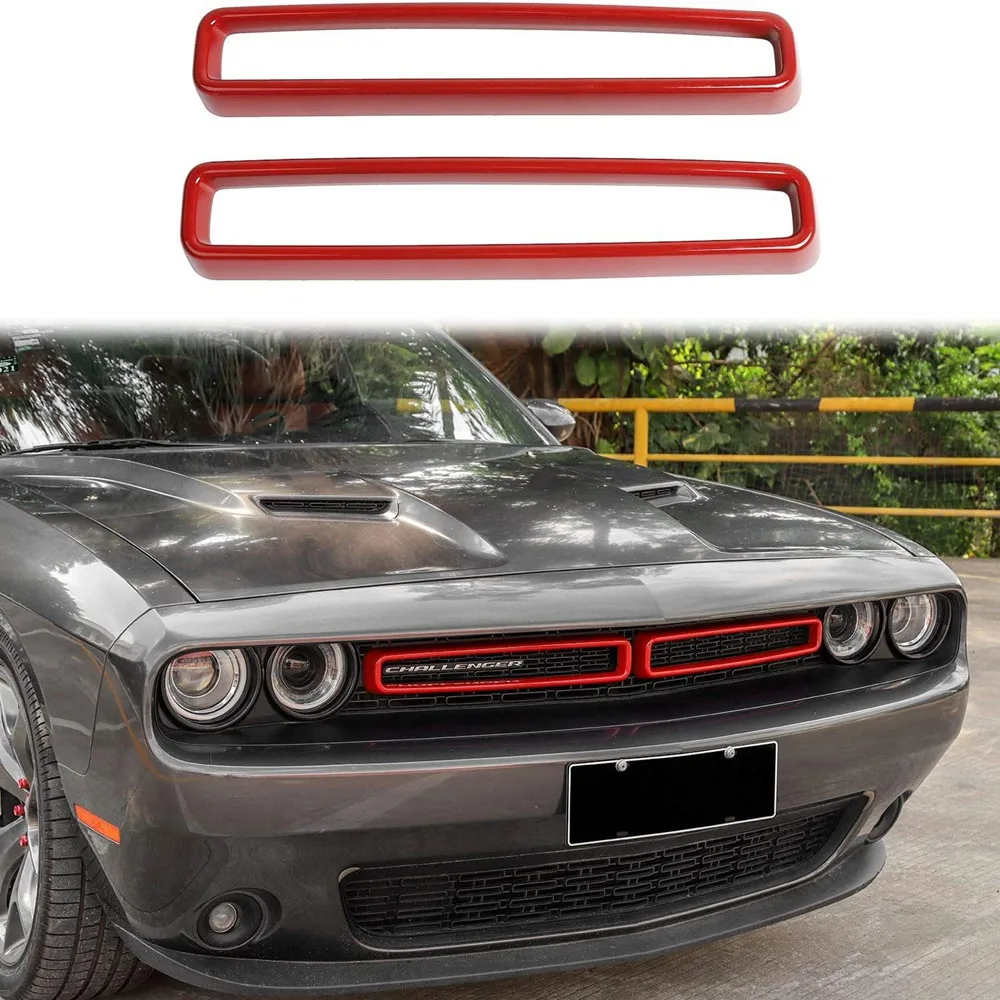 

2pcs Red Front Grill Grille Inserts Cover Trim for Dodge Challenger 2015-2020