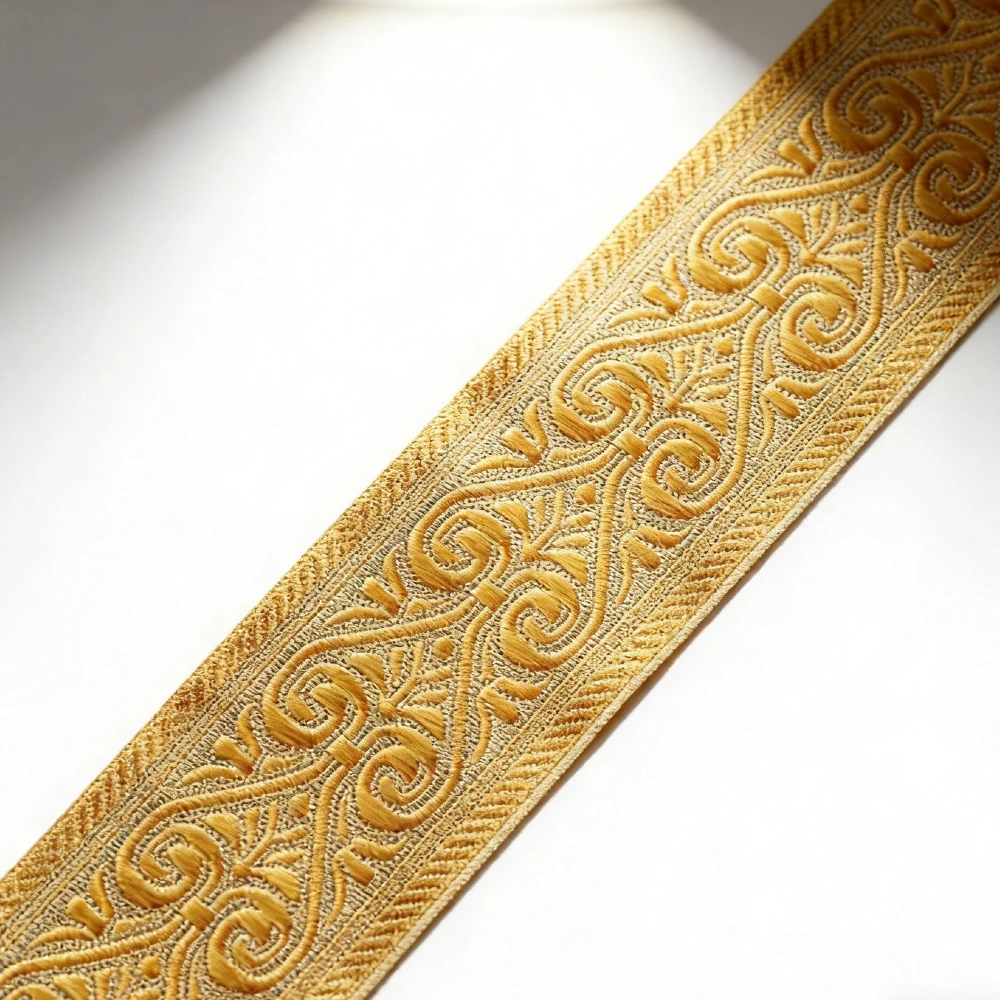 ZERZEEMOOY 49MM 10yard/lot Polyester Woven Jacquard Ribbon Light Gold Geometric Pattern For Curtain And Clothing Accessory