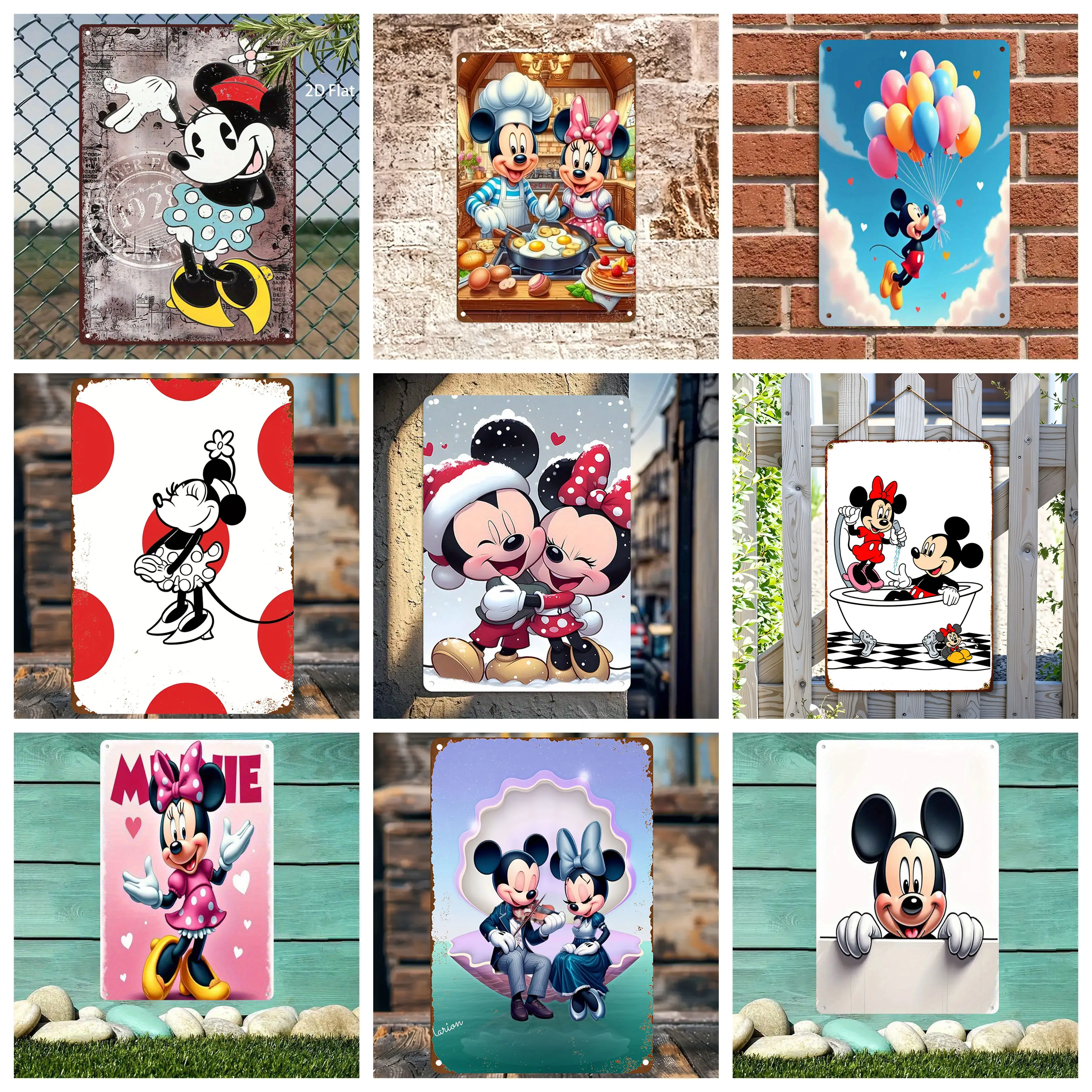 

Miniso Disney Mickey & Minnie Romantic Metal Signs wall decor Tin Signs Captain Metal Poster Decor for Bar Pub Wall Decoration
