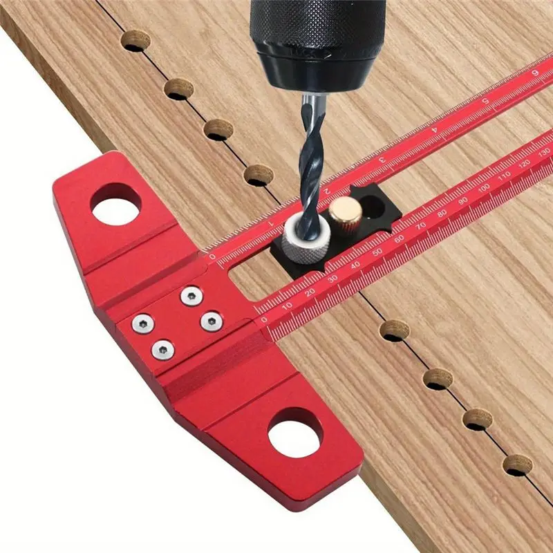 [B17B!】 Woodworking 2-In-1 Drilling Positioning Scoring Ruler Scriber Marking T Square Dowelling Jig With 6/8/10Mm Drill Sleeve