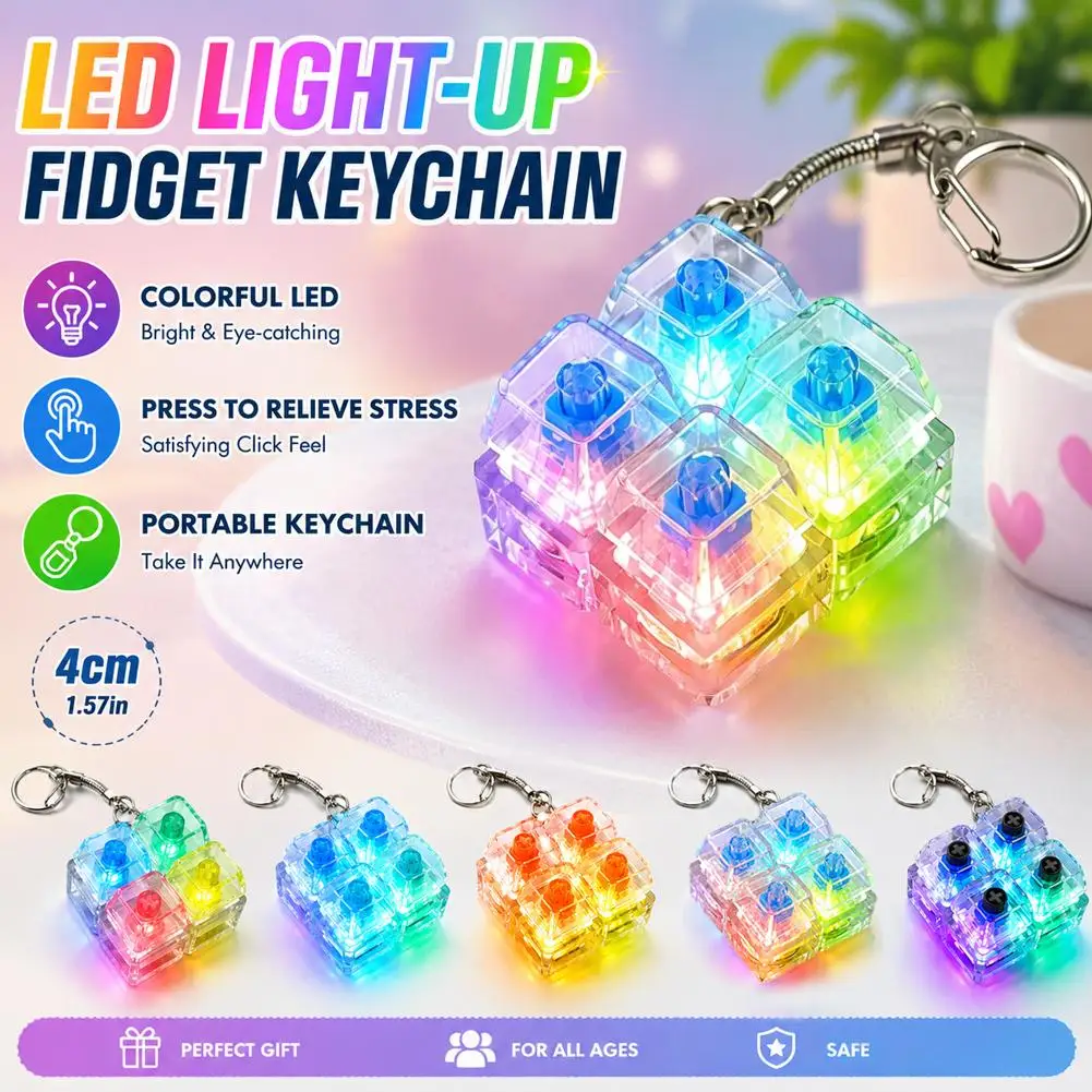Keyboard Style Fidget Toys LED Clear Keycap Keychain Stress Relief Fingertip Gadget Decompression Toys Clicker Fidget Toy