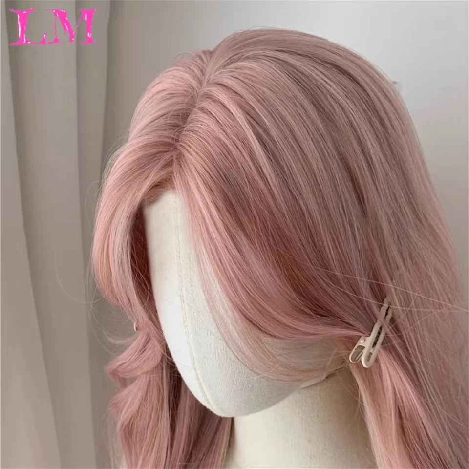 LM Synthetic Wigs Long Wave Body Ombre Pink Cosplay Wigs Heat Resistant Synthetic Wigs Middle Part Natural Lolita Wigs For Women