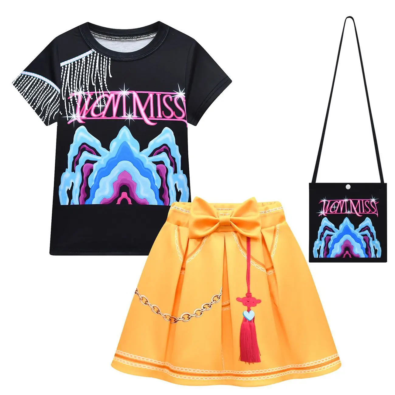 Zestaw Kostiumów Cosplay Rumi Anime Piosenkarka Tancerka Ubrania T-Shirt Krótka Spódniczka Garnitur Strój Sceniczny Dziewczęcy Kostium Kpop Demon Hunters 3-częściowy