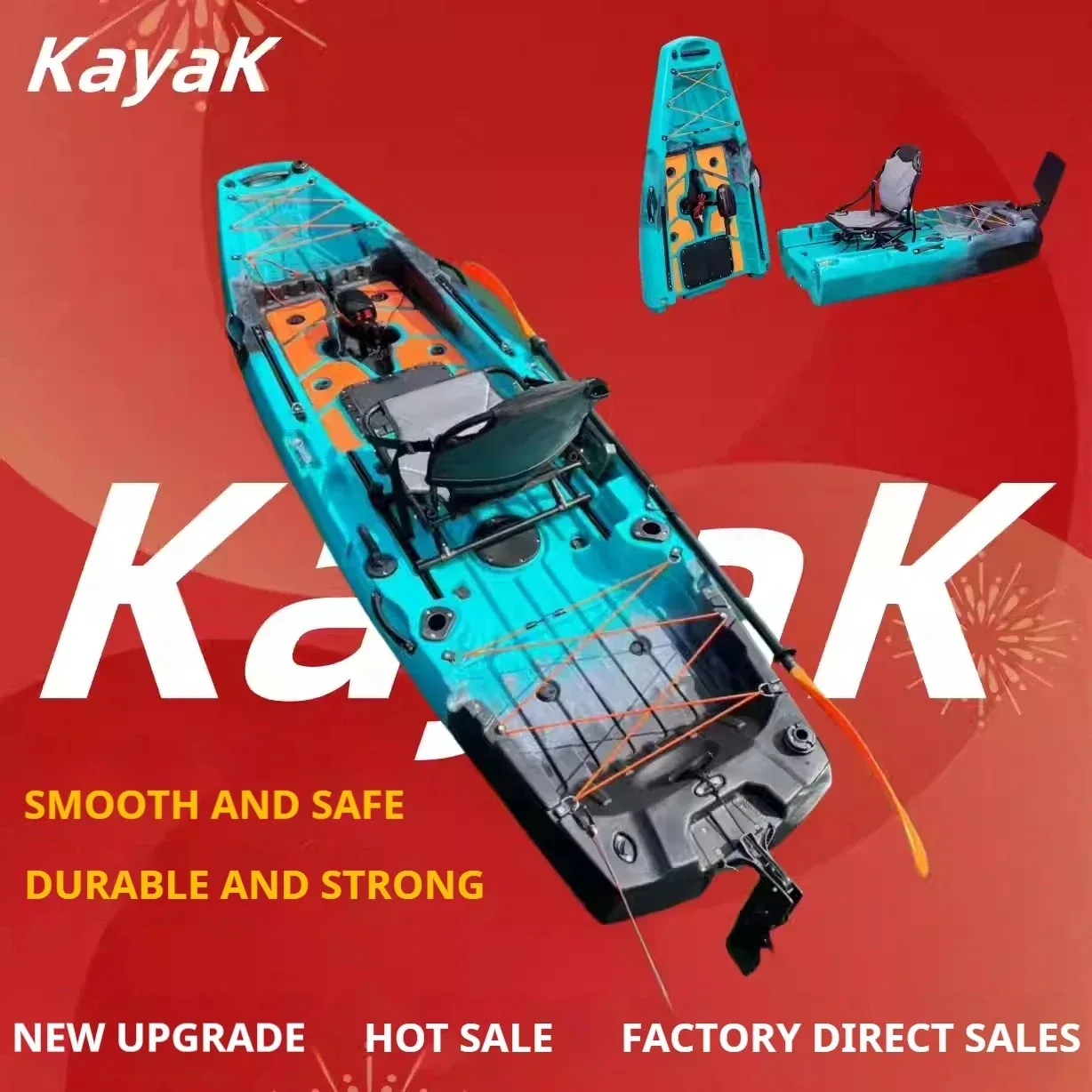 

LLDPE Modular Kayak Canoe w/Pedal & Electric Drive, Fishing Boat Adjustable Seat Hard Shell Portable Roll-Molded Raft