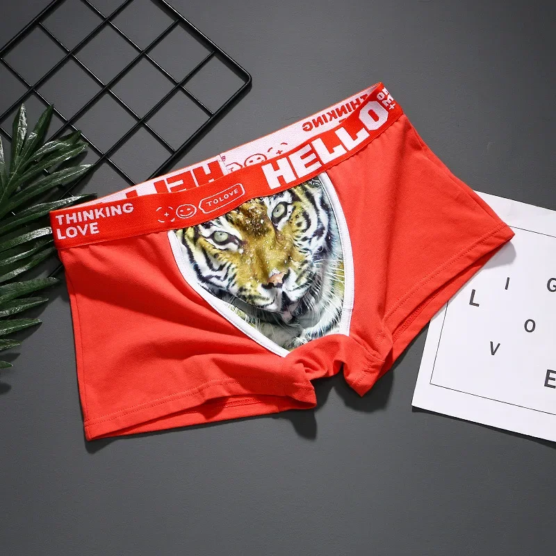 Boxers Hombre Fashion Tiger Printed Trunks Pouch Underwear Breathable Home Underpants Mens Knickers Lingerie Slip Homme