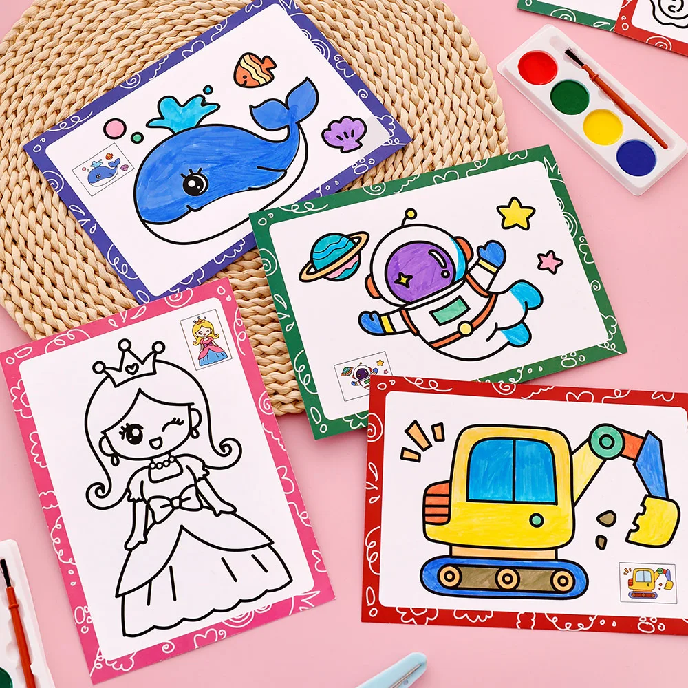 

Портативный набор для акварельной живописи, раскраска с кистью, книга гуаши, детские граффити, рисунок, канцелярские принадлежности