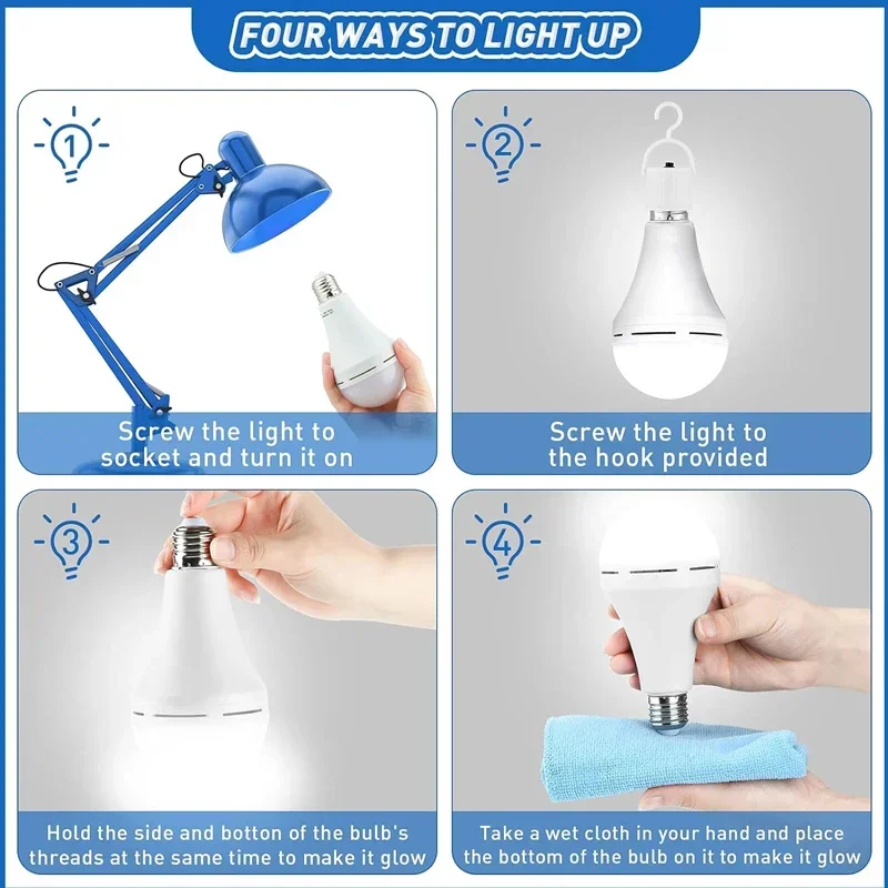 Bombilla LED recargable para exteriores, luz de emergencia impermeable, colgante portátil, luz nocturna ajustable, Camping, pesca, jardín