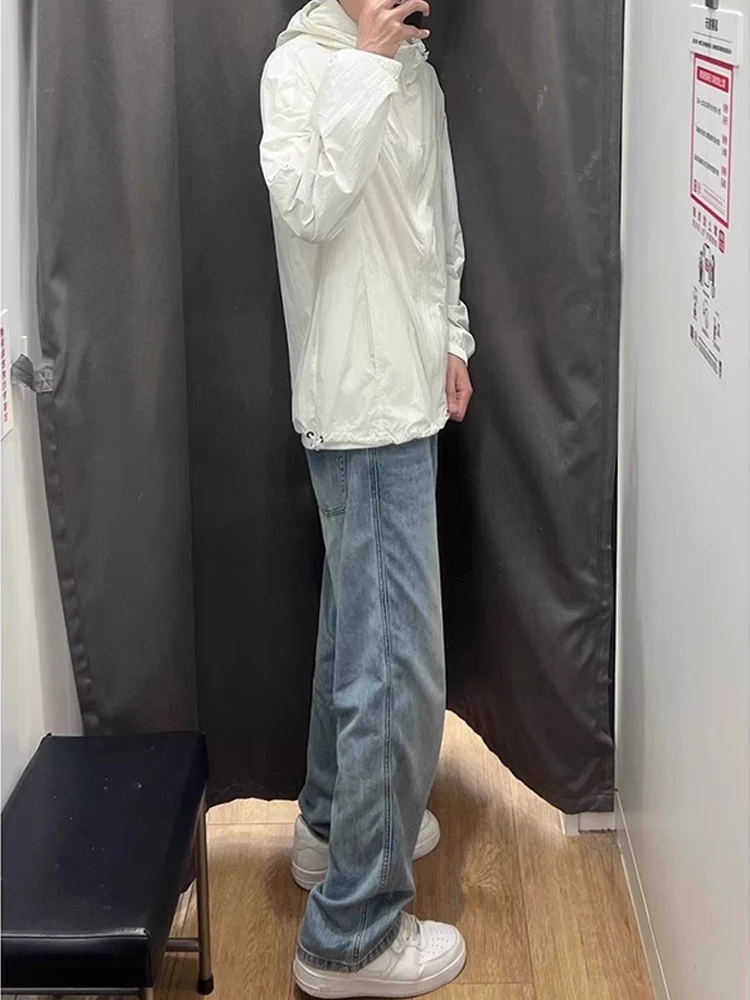 

Waed Light Blue Men's Slim Straight Jeans High Street American Vibe Cleanfit Trousers Knife Flared Denim Youth Faion