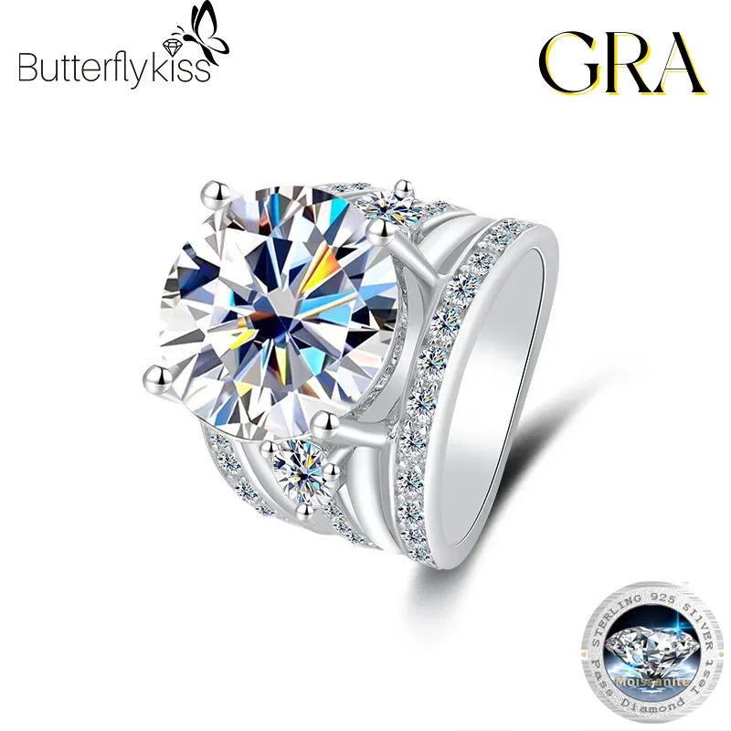 

Butterflykiss Silver S925 Elegant Fashion Luxury Graceful Trendy Moissanite 5/10CT Big Design Crown Ring For Women Party Jewelry