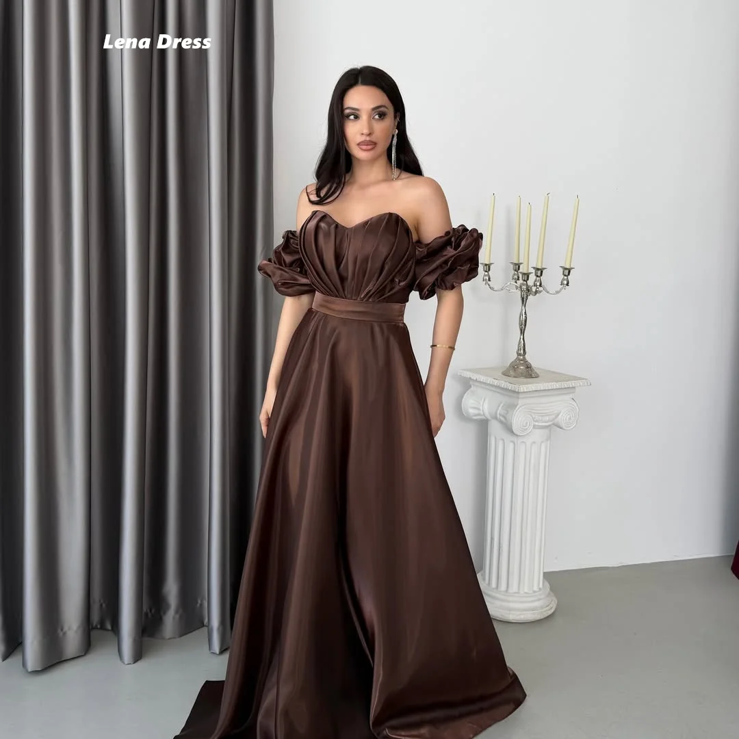 Lena Satin Evening Dresses Woman Elegant Party Dresses for Women Luxury Women's Evening Dresses Customized Brown A-line Dress