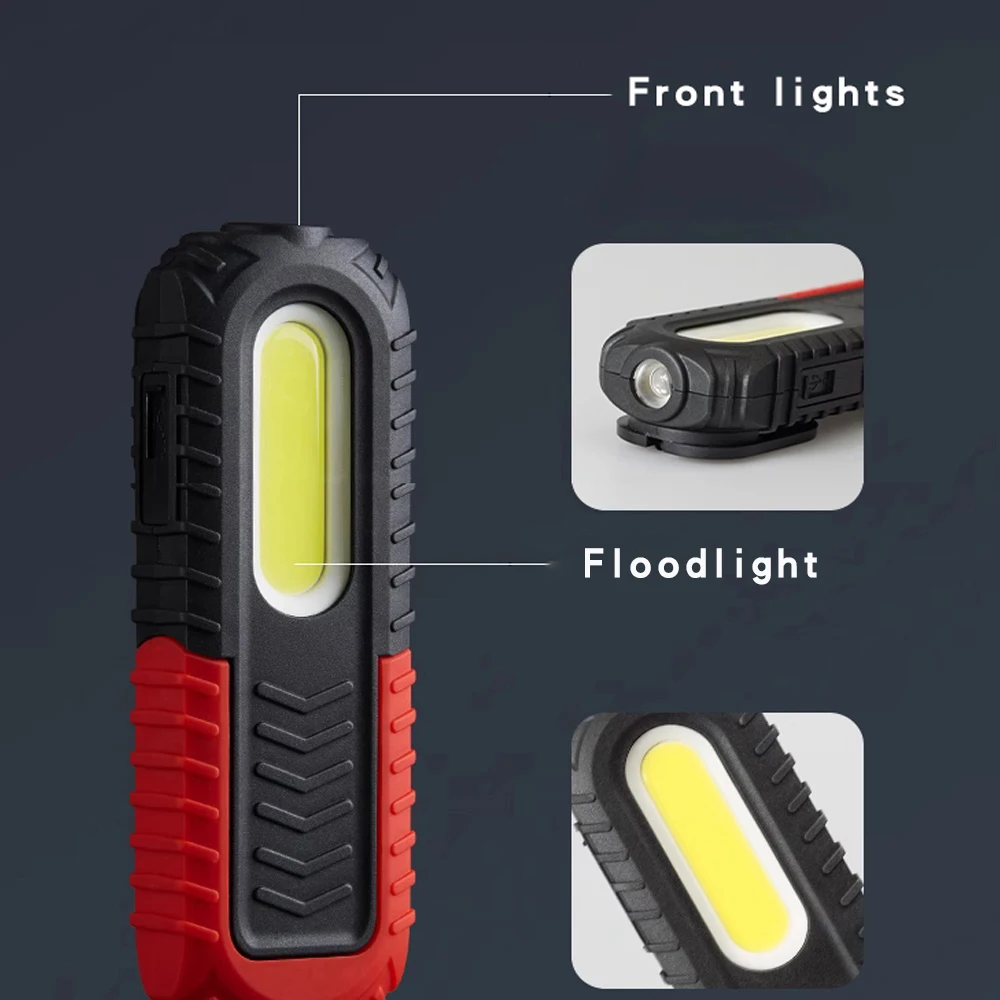 180° Rotatable Magnetic COB Work Light with Front LED, 2000mAh Rechargeable 2 Modes Floodlight & Spotlight for Car Repair Garage view 2