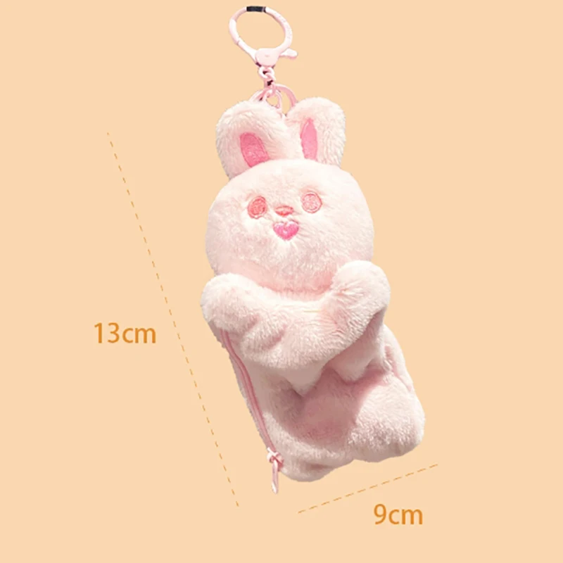 Cartoon Pull-out Naughty Little Animal Coin Purse Plush Keychain Funny Cute Traffic Card Student Card Bag Charm Birthday Gift