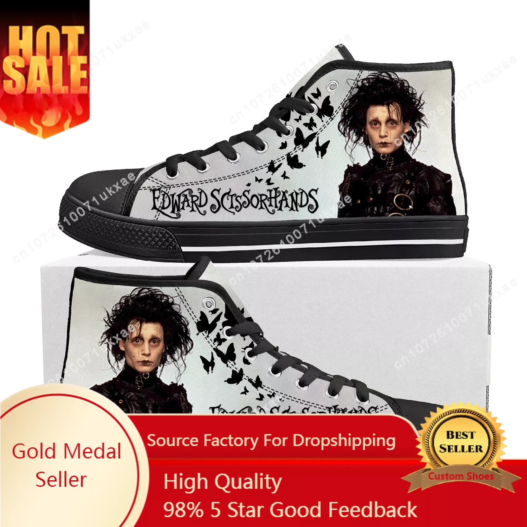 

Edward Scissorhands Johnny Depp High Top Sneakers Mens Womens Teenager Canvas Sneaker Casual Custom Made Shoes Customize Shoe