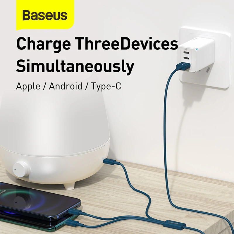 Baseus 3 In 1 USB สำหรับ iPhone 13 12X11 Pro Max Samsung S20 Xiaomi Mi 9 3.5A micro USB ประเภท C ชาร์จสาย