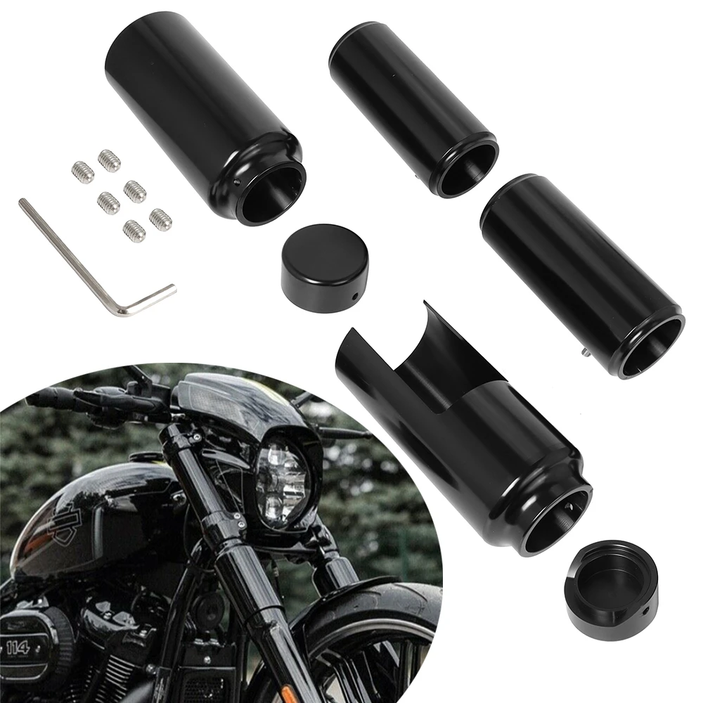 

Motorcycle Aluminum Black Full Front Fork Cover Tube Cap Set For Harley Softail Street Bob FXBB Low Rider FXLR 107 2018-2022