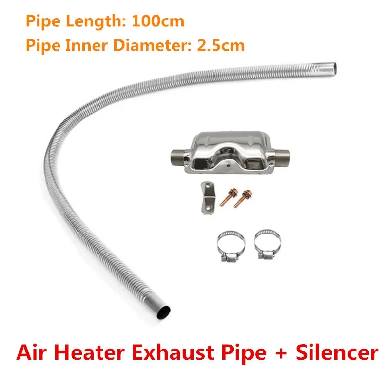 100cm Stainless Steel Exhaust Pipe, Parking Air Heater Fuel Gas Vent Hose with Muffler Silencer Heater Kit Car Heater Accessory