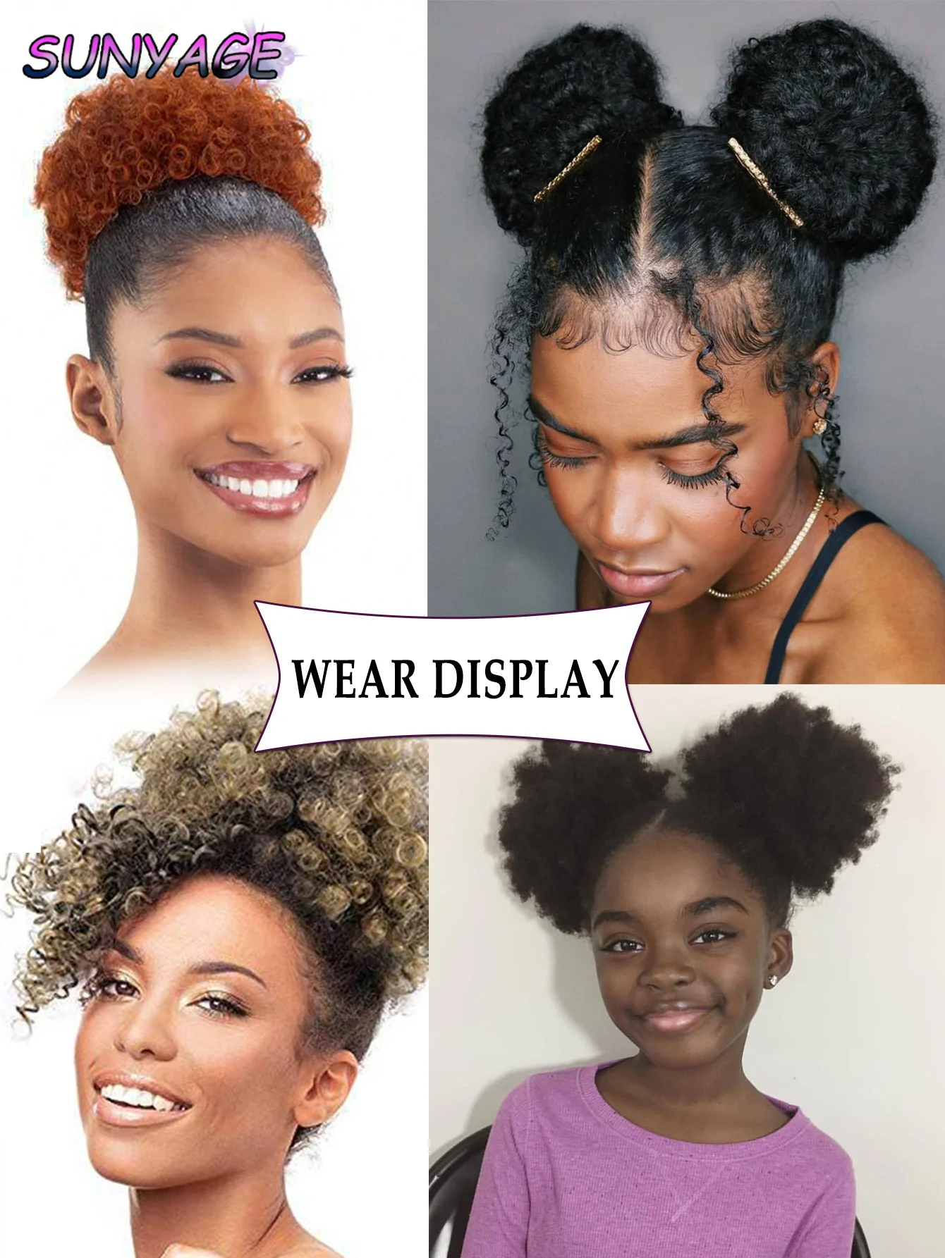 الاصطناعية كبيرة الأفرو نفخة كبيرة انتزاع كليب ذيل حصان غريب مجعد كعكة براعم الشعر قطعة كليب في ملحقات أوبدو للنساء السود