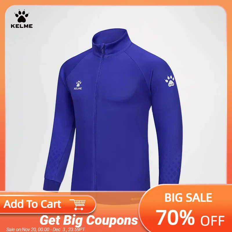 

Kelme Men's Football Training Jacket Outdoor Windproof Stand Collar Knitted Jacket Running Sports Training Jacket