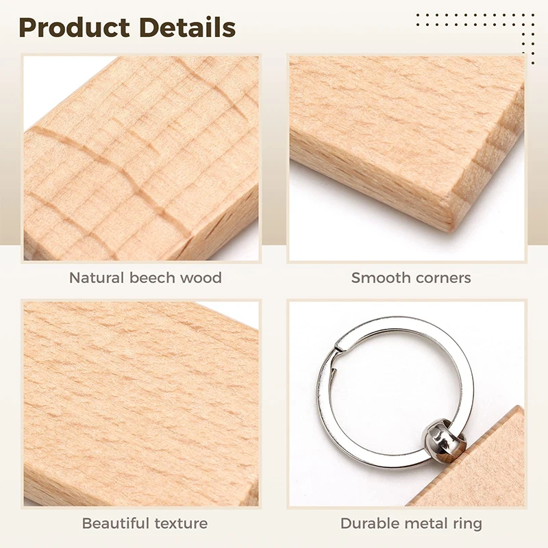 120Pcs Blanks Rectangle Wooden Keychain Unfinished Keychain Key Rings for DIY Crafts Gift Accessories