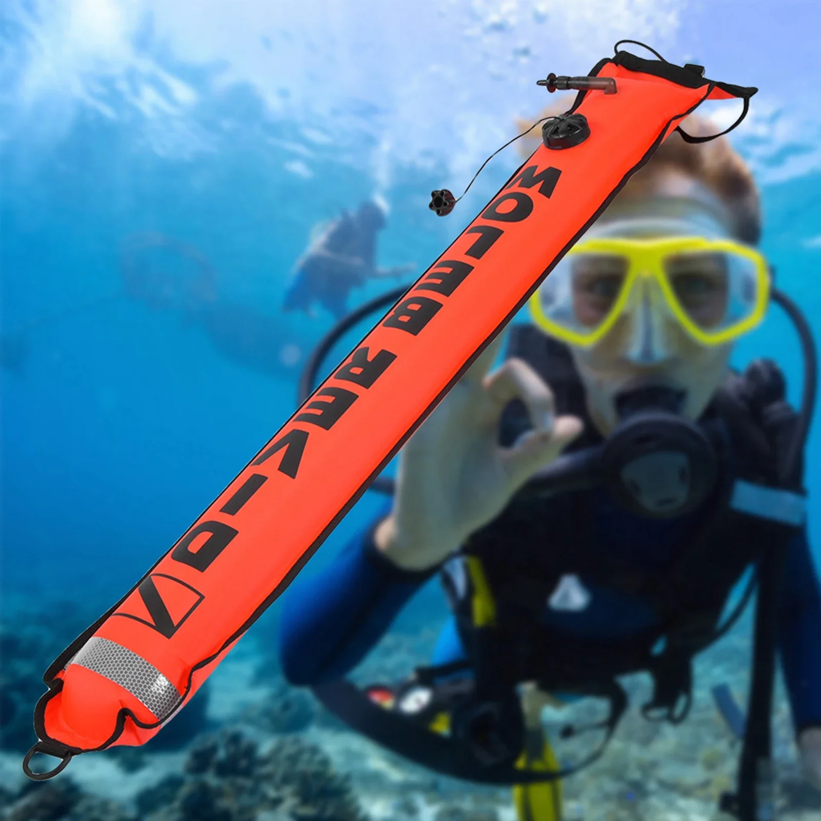 5FT High Visibility Inflatable Scuba Diving SMB Surface Signal Marker Buoy (Red)