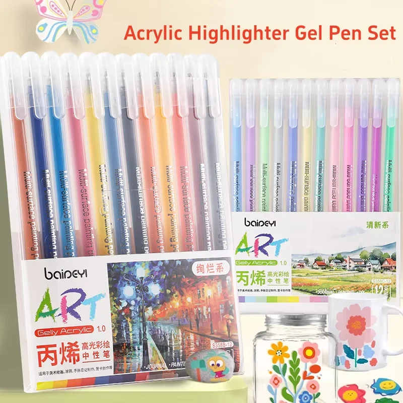 

12 Colors Acrylic Glitter Gel Pen 1.0mm Tip Ballpoint Pens for Paper Cardstock Diary Drawing Marking Coloring DIY Art Supplies