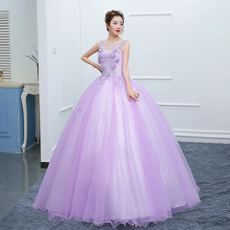 Vestidos De quinceañera sin mangas hasta el suelo, Vestido púrpura De depuración, vestidos elegantes con apliques De encaje, vestidos abullonados para baile De graduación