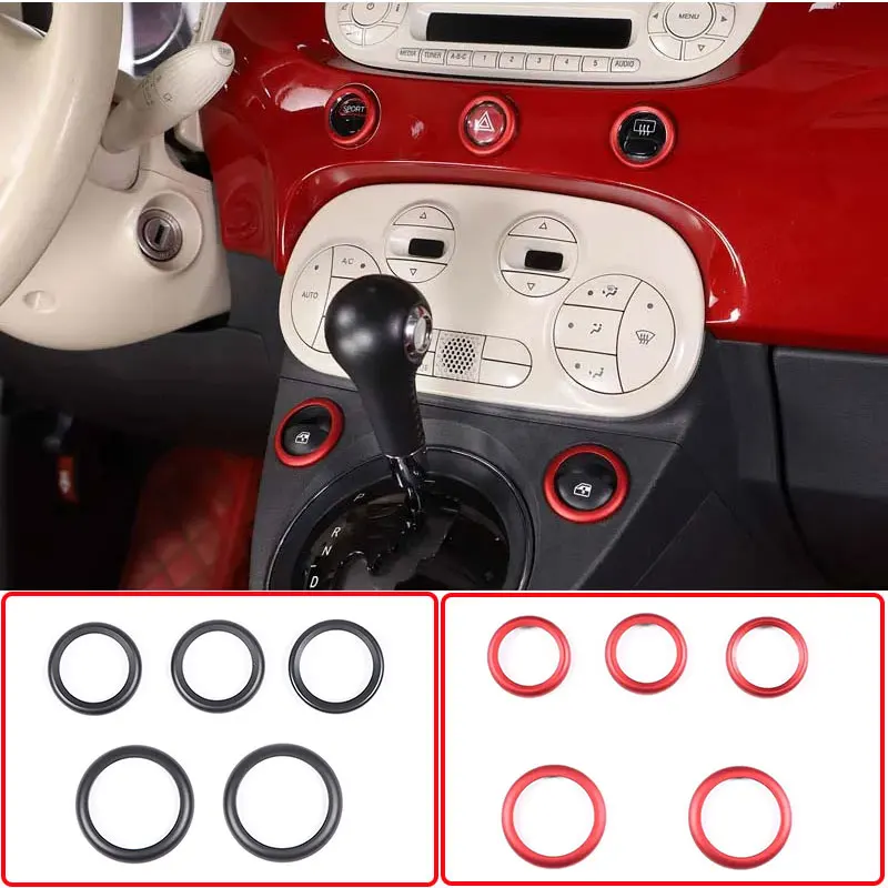 

For 2010-2022 Fiat 500 Aluminum Alloy Red Car Center Console Double Flashing Glass Lifting Decoration Circle Car Accessories