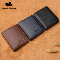 BISON DENIM Men's Wallets Genuine Leather Vintage Business Purse Credit Card Holder Thin Short Cowskin Men's Mini Purses 2024