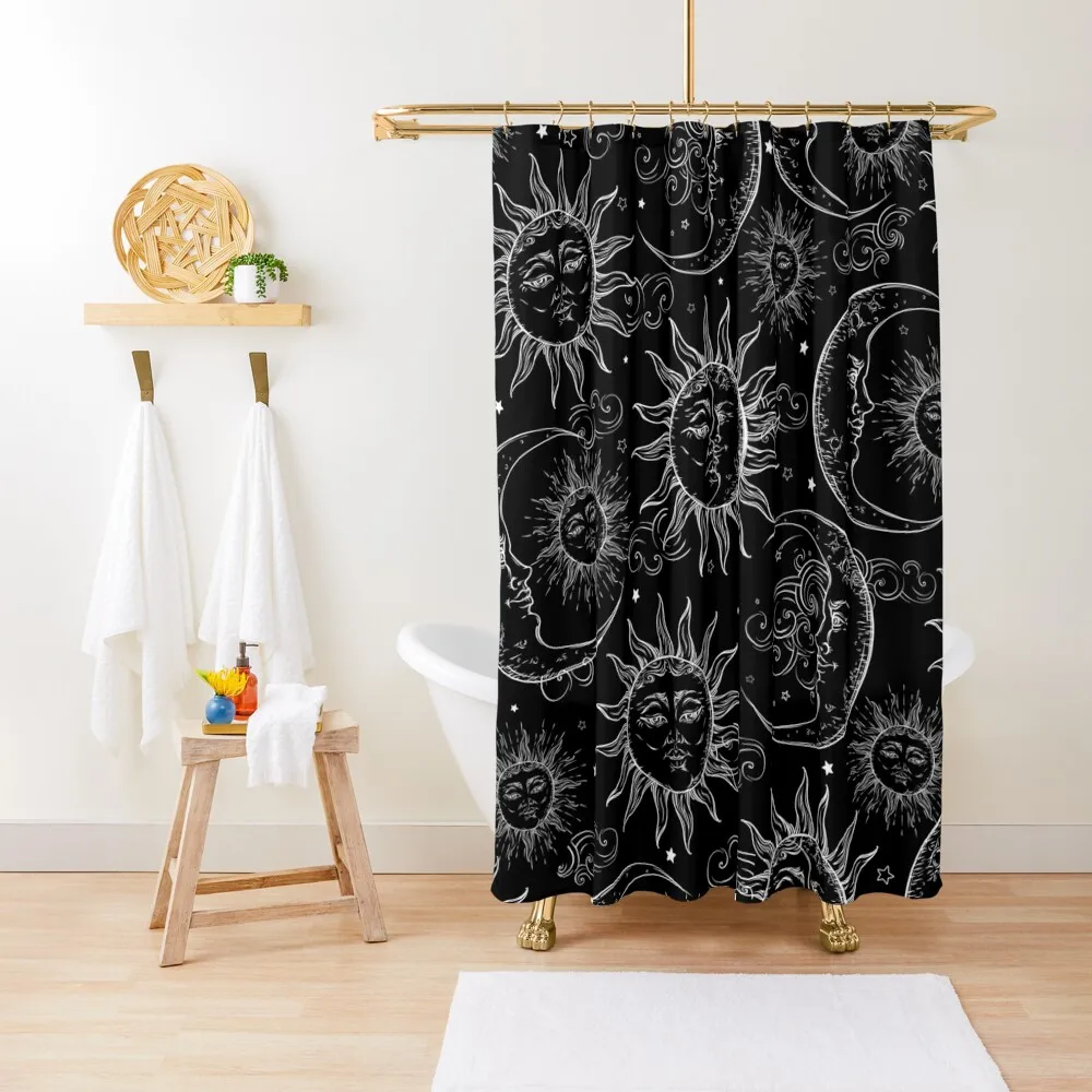 

Black Magic Celestial Sun Moon Stars Shower Curtain Modern Bathroom Accessories Funny Shower Waterproof Fabric Shower Curtain