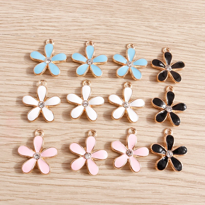 10 Stück 18x20mm Niedliche Emaille-Blumen-Anhänger für Schmuckherstellung, Ohrhänger, Halsketten, Armbänder, DIY-Bastelzubehör – Detail 2