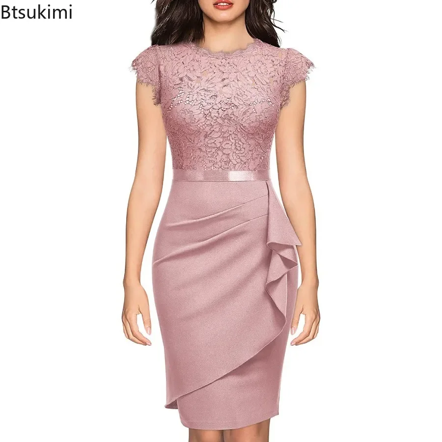 2024 frauen Elegante Spitze Abend Hochzeit Party Kleid Sexy Büro Damen Bodycon Kleider Mode Geburtstag Club Vestidos Weibliche