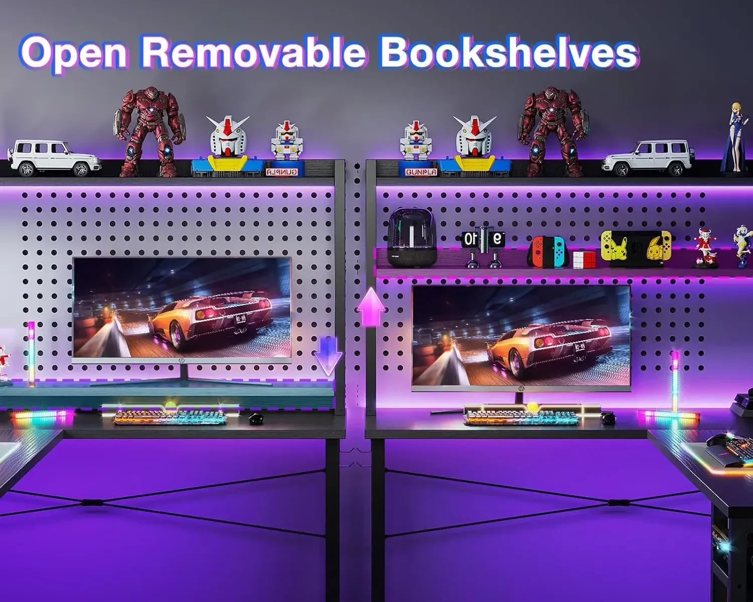 L Shaped Gaming Desk with Hutch, Computer Desk with Storage Shelves, 66" L Shaped Desk for Home Office