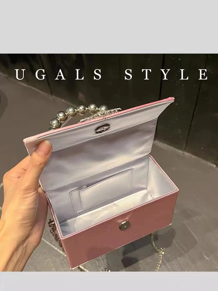 Luxury Satin Square Box Women Handbag Crystal Shiny Rhinestones Diamond Evening Bag Wedding Party Clutch Purse Crossbody Bag