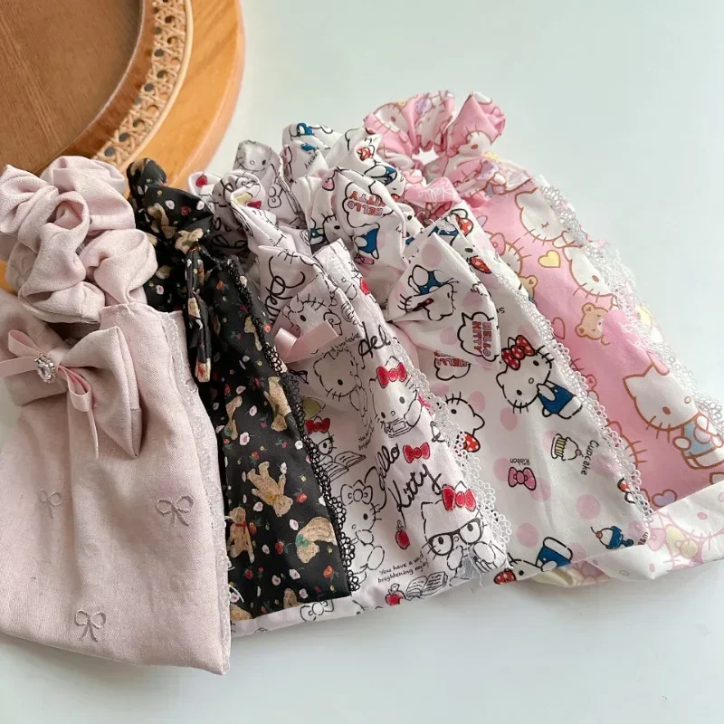 

Hello Kitty Anime Kawaii MINISO Print Children Handle Handbag Cute Cartoon Kt Cat Portable Storage Bag Lovely Ins Gifts for Girl