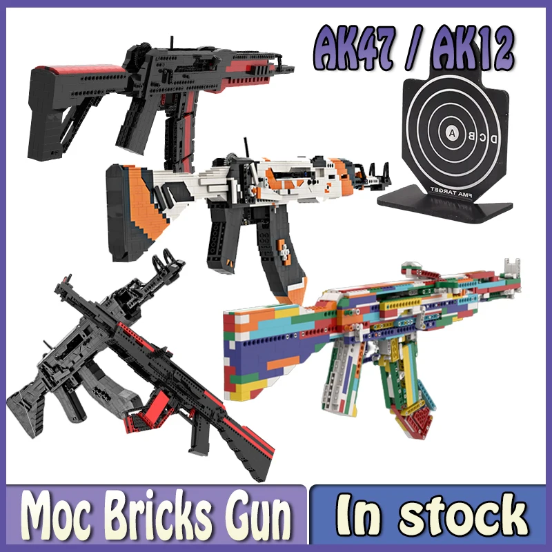 MOC AK47 Bricks AK12 Shootable Gun Original Battlefield Classic Military Building Block Particle Model Adult Kids DIY Toys Gifts