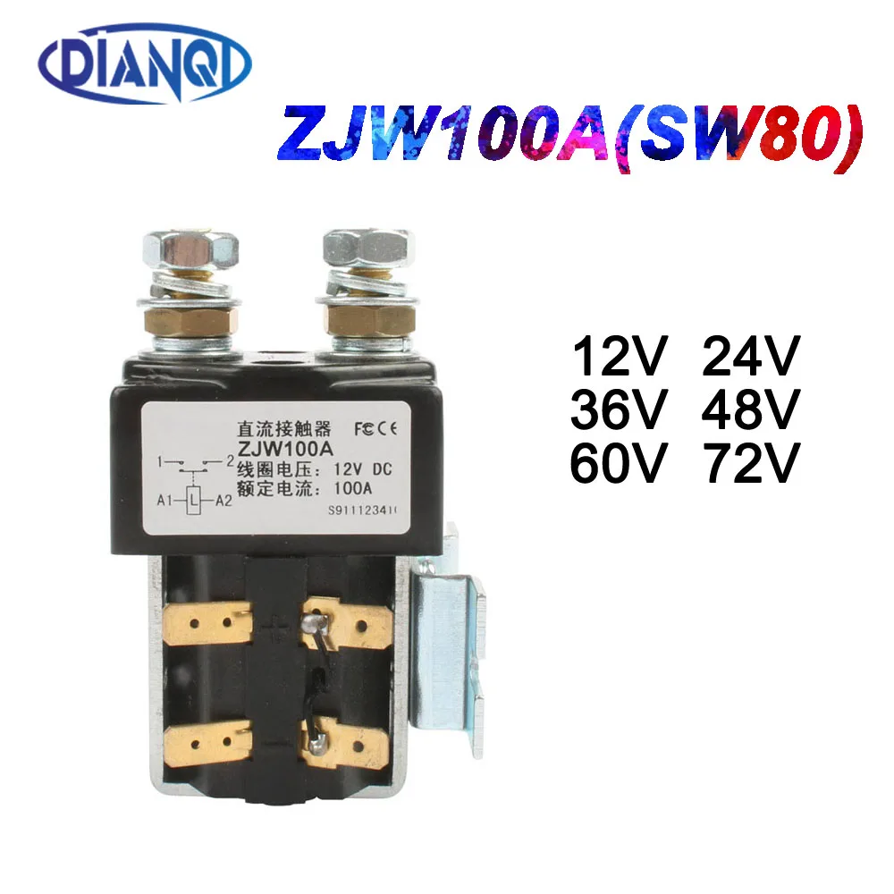 SW80 100A NO style DC Contactor ZJW100A for motor forklift electromobile grab wehicle car winch 12V 24V 36V 48V 60V 72V