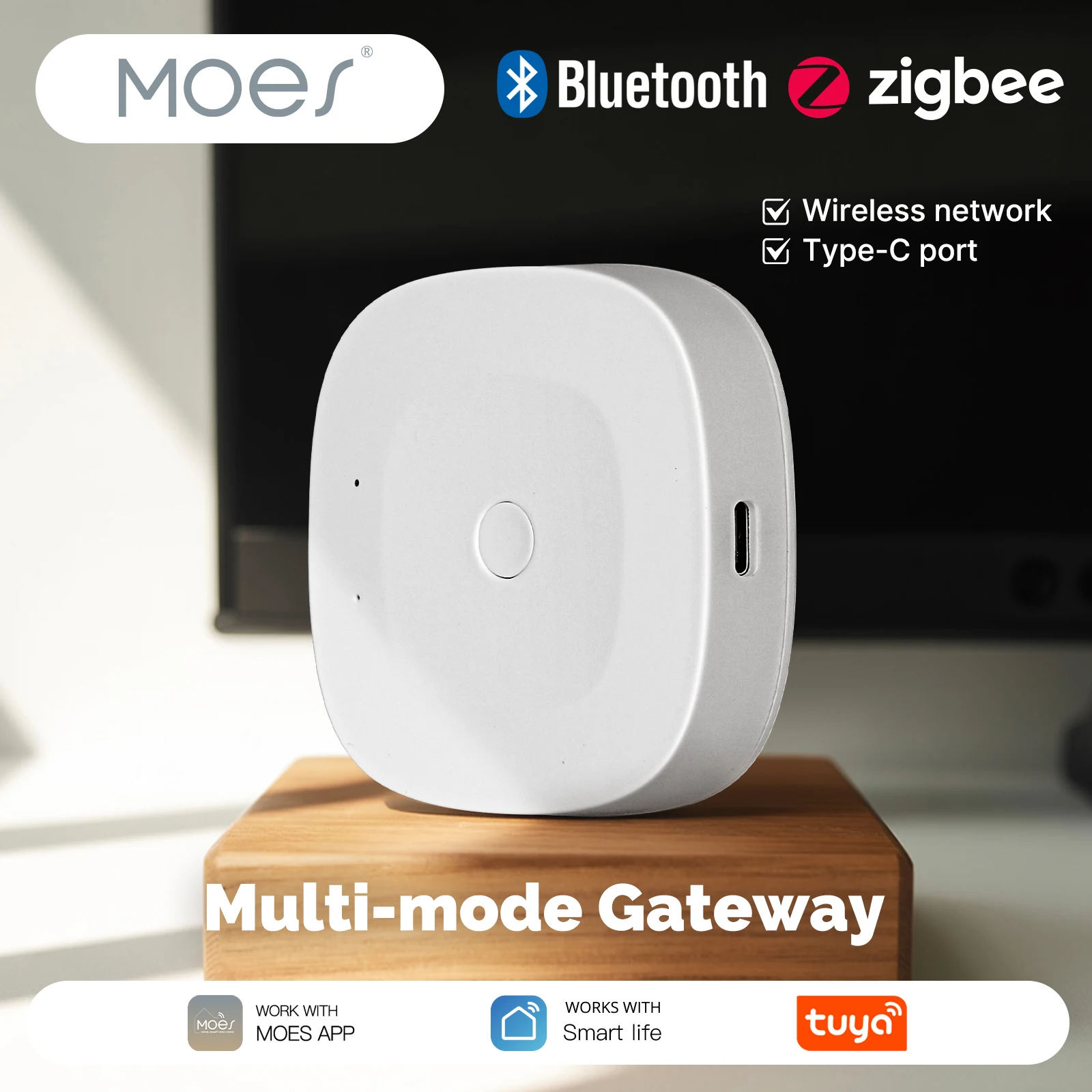 MOES Tuya ZigBee Bluetooth Multimode Gateway Hub Type-C Port Power Supply Bridge Smart Home Automation Support Alexa Google Home