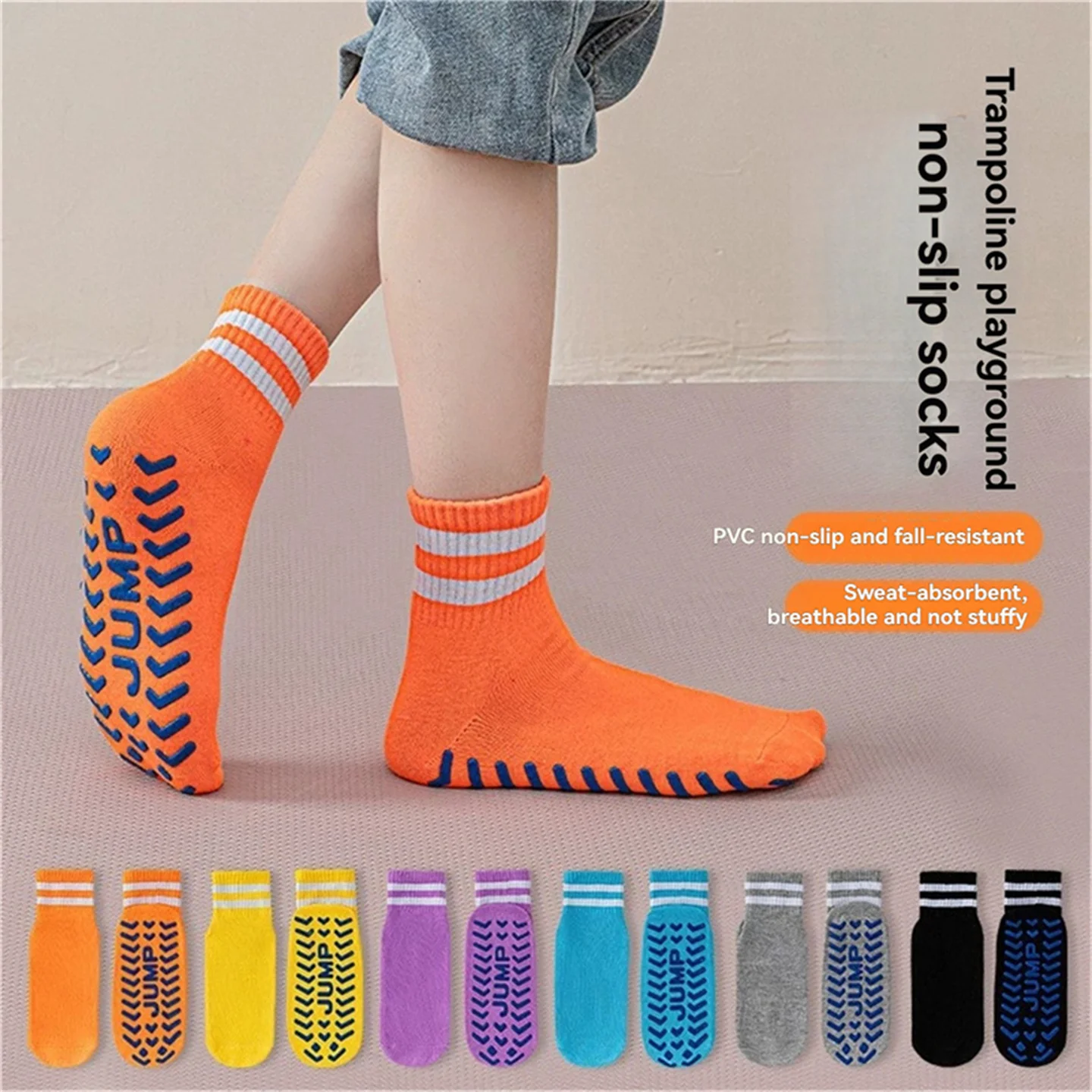 

12 Pairs Non-Slip Trampoline Socks for Kids and Women with Rubber Dots, Indoor Playground Floor Socks Pack