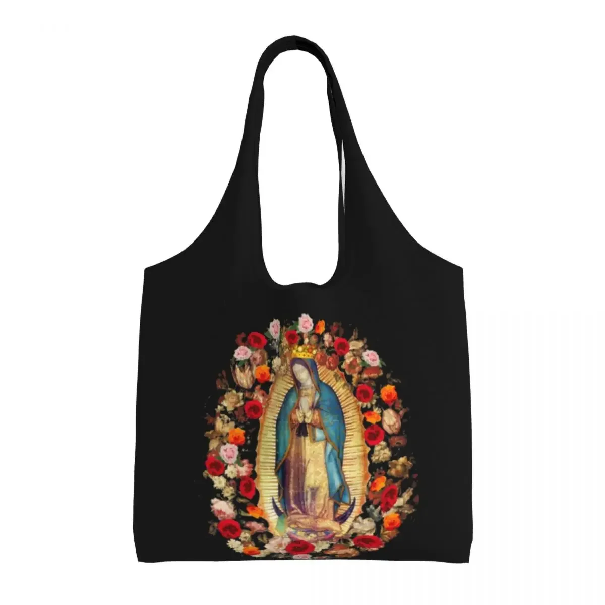

Our Lady Of Guadalupe Mexican Mary Grocery Tote Shopping Bags Mexico Catholic Saint Canvas Shopper Shoulder Bag Capacity Handbag