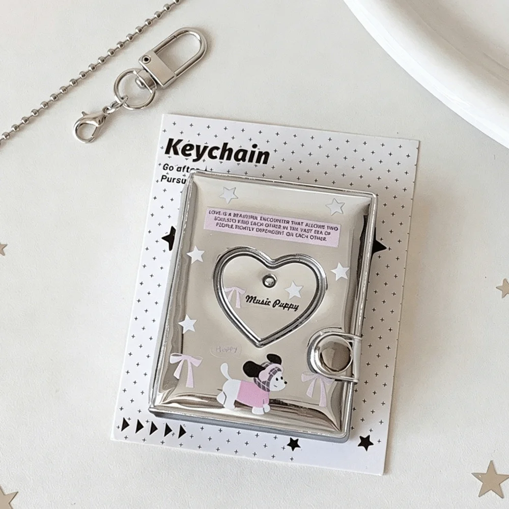 Silver Glossy Mini Photo Album Mini Size Portable Photo Cards Storage Book Kawaii Cartoon Book Bag Pendant Daily Use