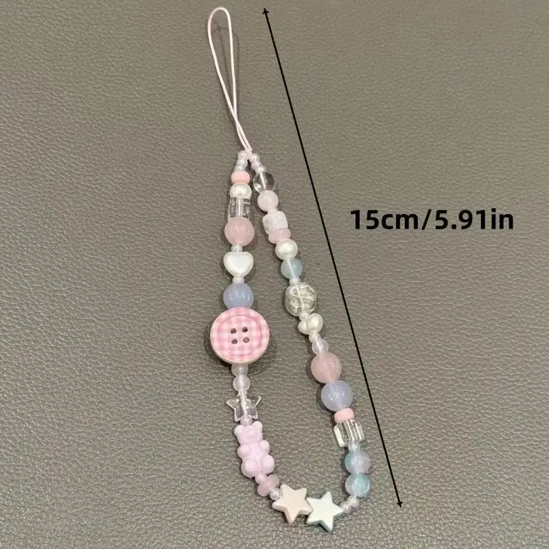 Korean Sweet Cute 3D Button Beaded Phone Chain Charm Lanyard Mobile Universal Anti-Loss Hanging Rope Jewelry No Fall view 6