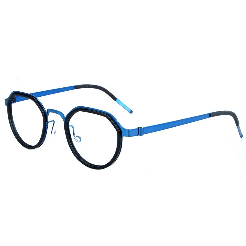 Polygonal Round Eyeglasses Screwless Handmade Denmark Ultralight Glsses Frame Men Women 9630 Blue Titanium Spectacle Eyewear New