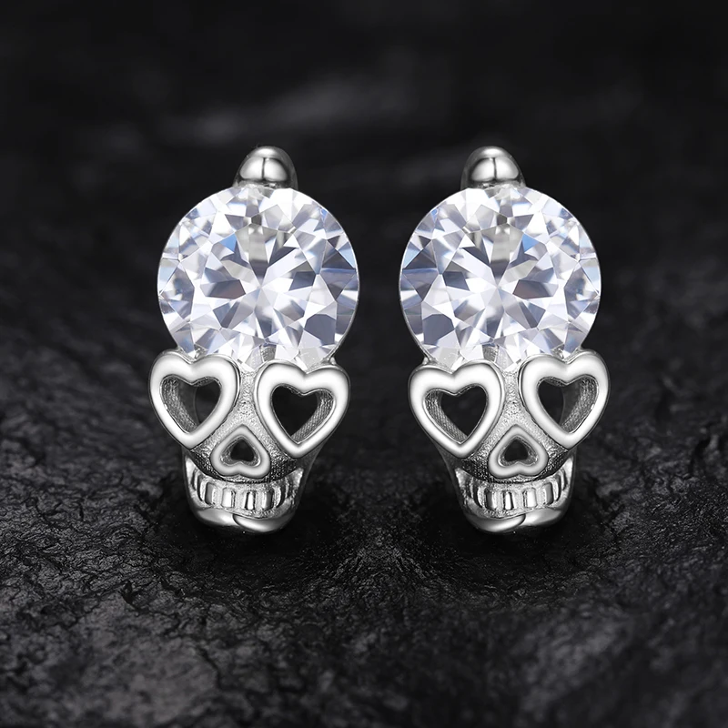 

Original S925 Sterling Silver Hoop Earring for Women Full D Moissanite Trend Men Sparkling Wedding Jewelry Skull Ear Studs Gifts