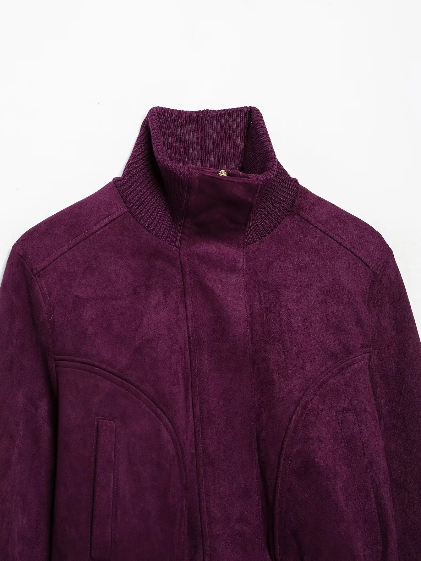 KONDALA Damen Vintage Kunstwildleder Kurze Jacke Schicke Gerippte Stehkragen-Reißverschlussjacke 2026 Herbst Winter Streetwear Freizeitjacke – Detail 5