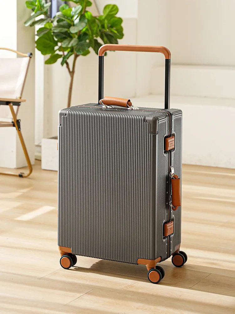 One click open front lid aluminum frame suitcase business travel suitcase boarding case silent universal wheel wide pull rod