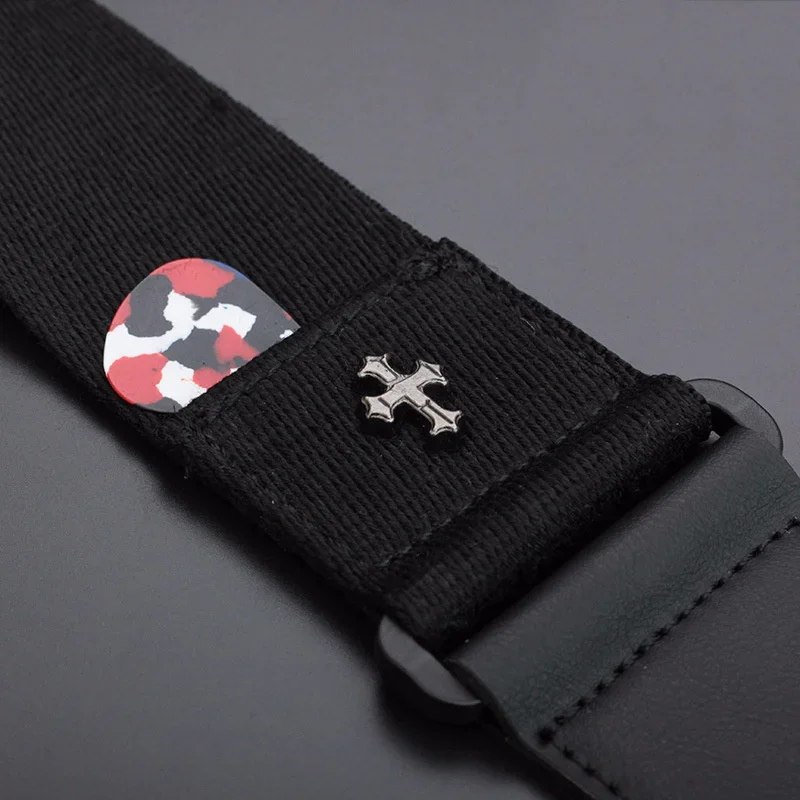 Electric Acoustic Folk Guitar Strap Vintage Personality Belt with Pick Pocket Guitar Accessories