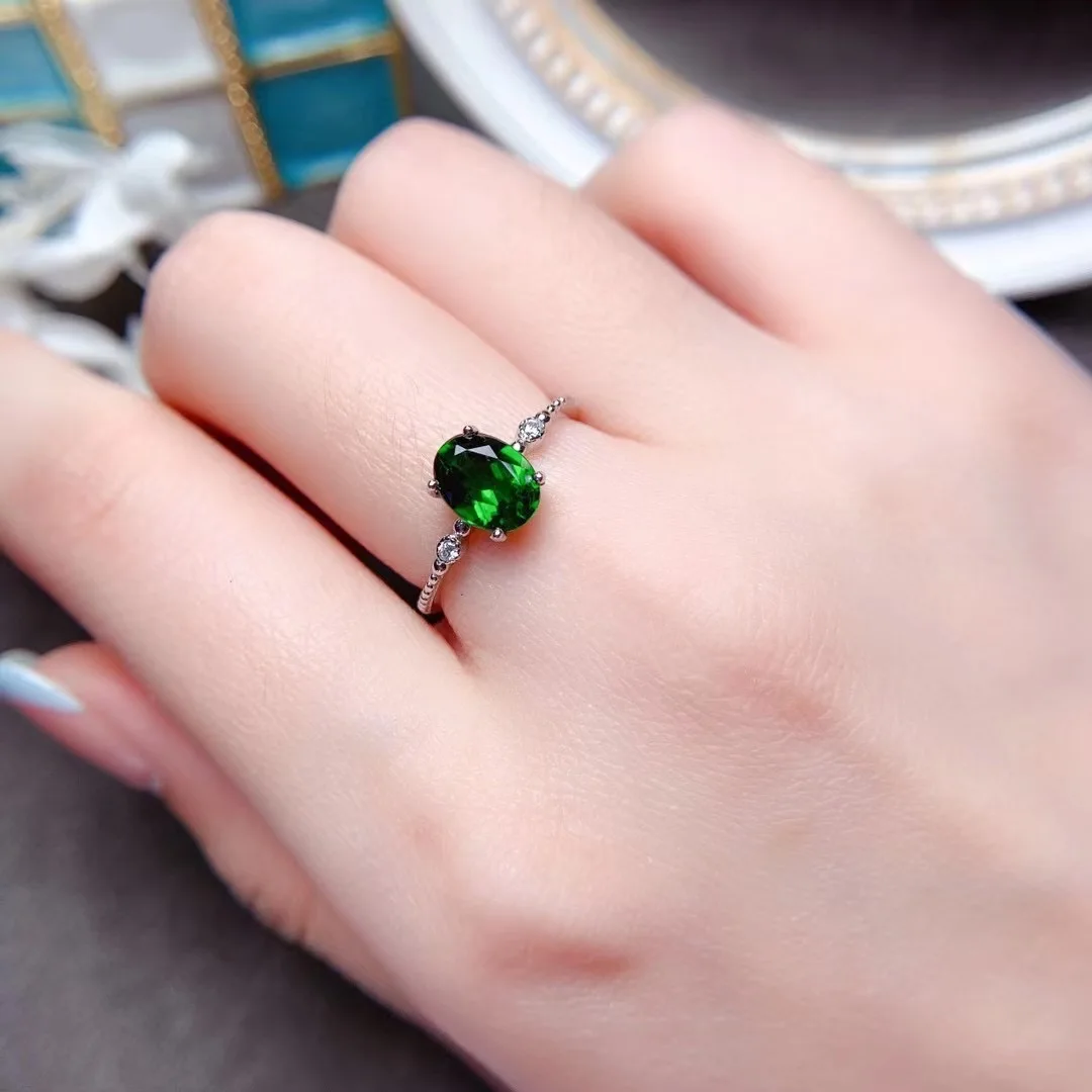 

1 карат, 100% натуральный хромированный диопсид, кольцо для помолвки, 6 мм * 8 мм, овальный диопсид, ювелирные изделия из серебра 925 пробы, позолота 18 карат, кольцо с драгоценным камнем